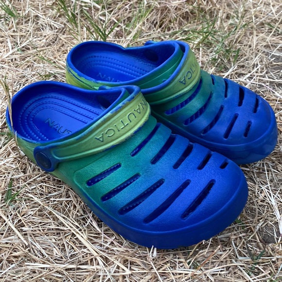 Other - Nautica  boys blue and green Slip on Croc style shoes size boys 1